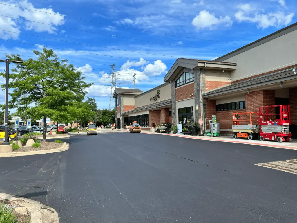 Asphalt in front of stores