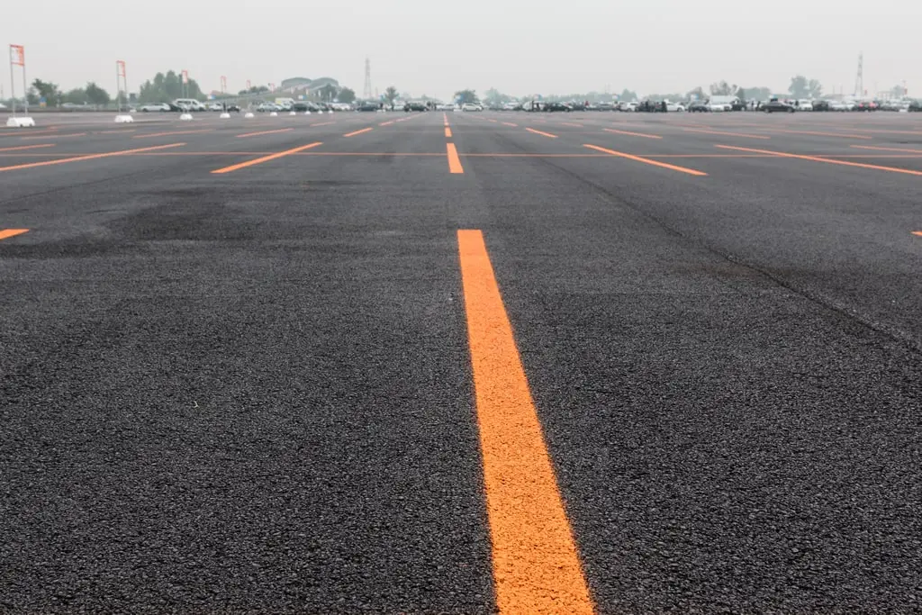 Parking lot with freshly painted lines